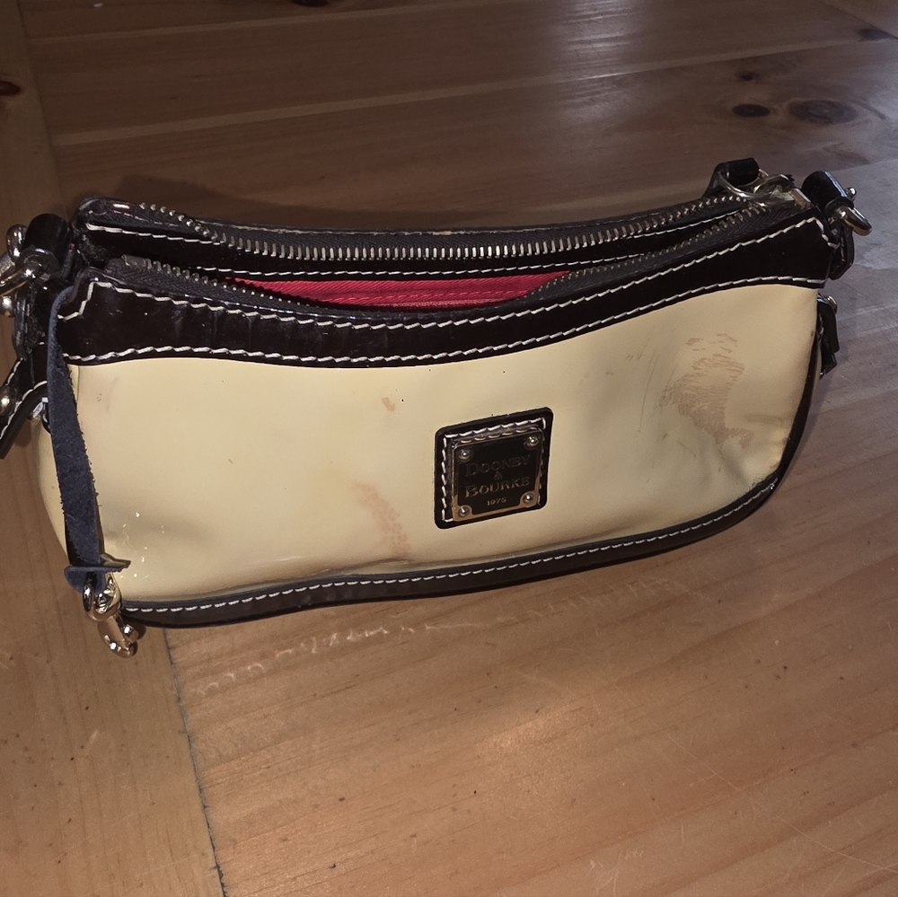 Vintage Dooney & Bourke Cream and Black Patent Leather Mini Shoulder Bag